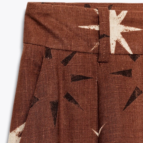 ZARA SUN PRINT BOHO LINEN BROWN WIDE LEG PANTS XS NWT - Picture 7 of 16